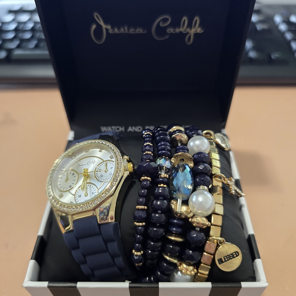 Jessica Carlyle Women's Matte Navy Silicone Strap 35mm Analog Watch & Bracelets